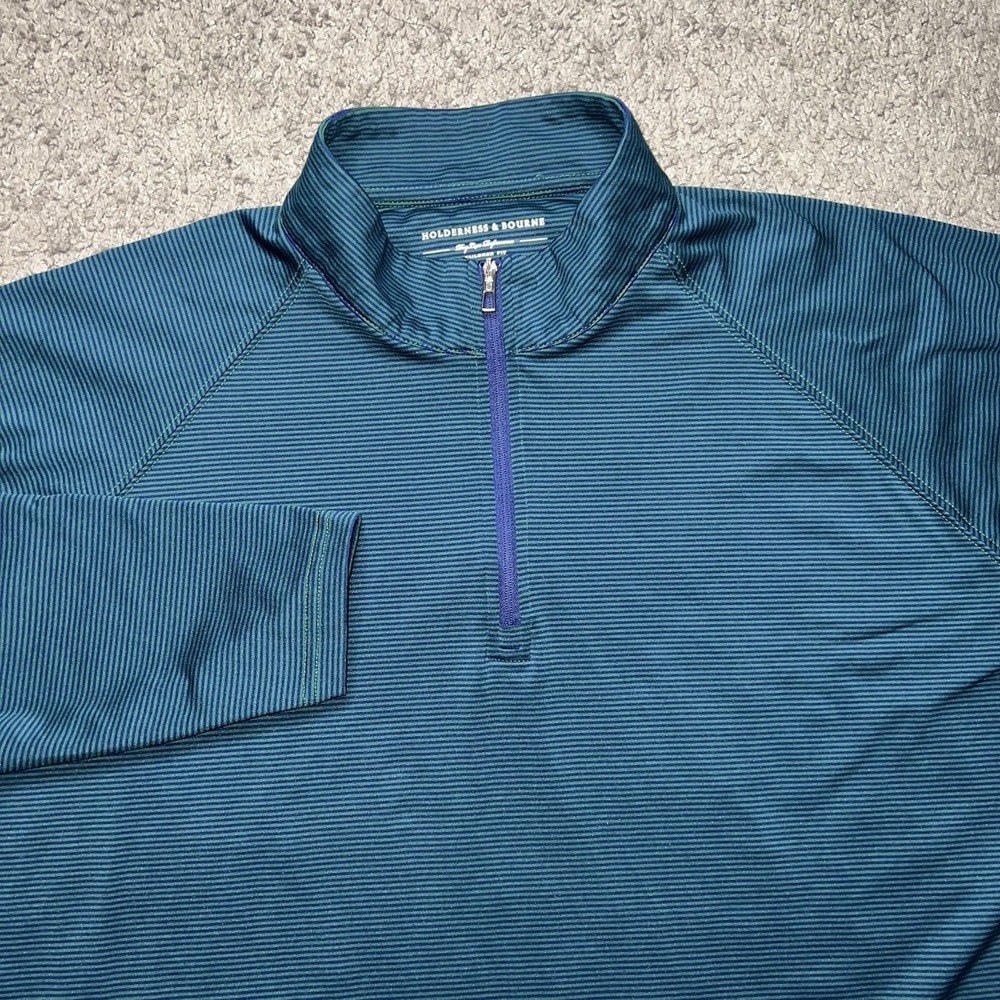 Holderness & Bourne Airation Performance Fabric Striped 1/4 Zip Pullover Men XL